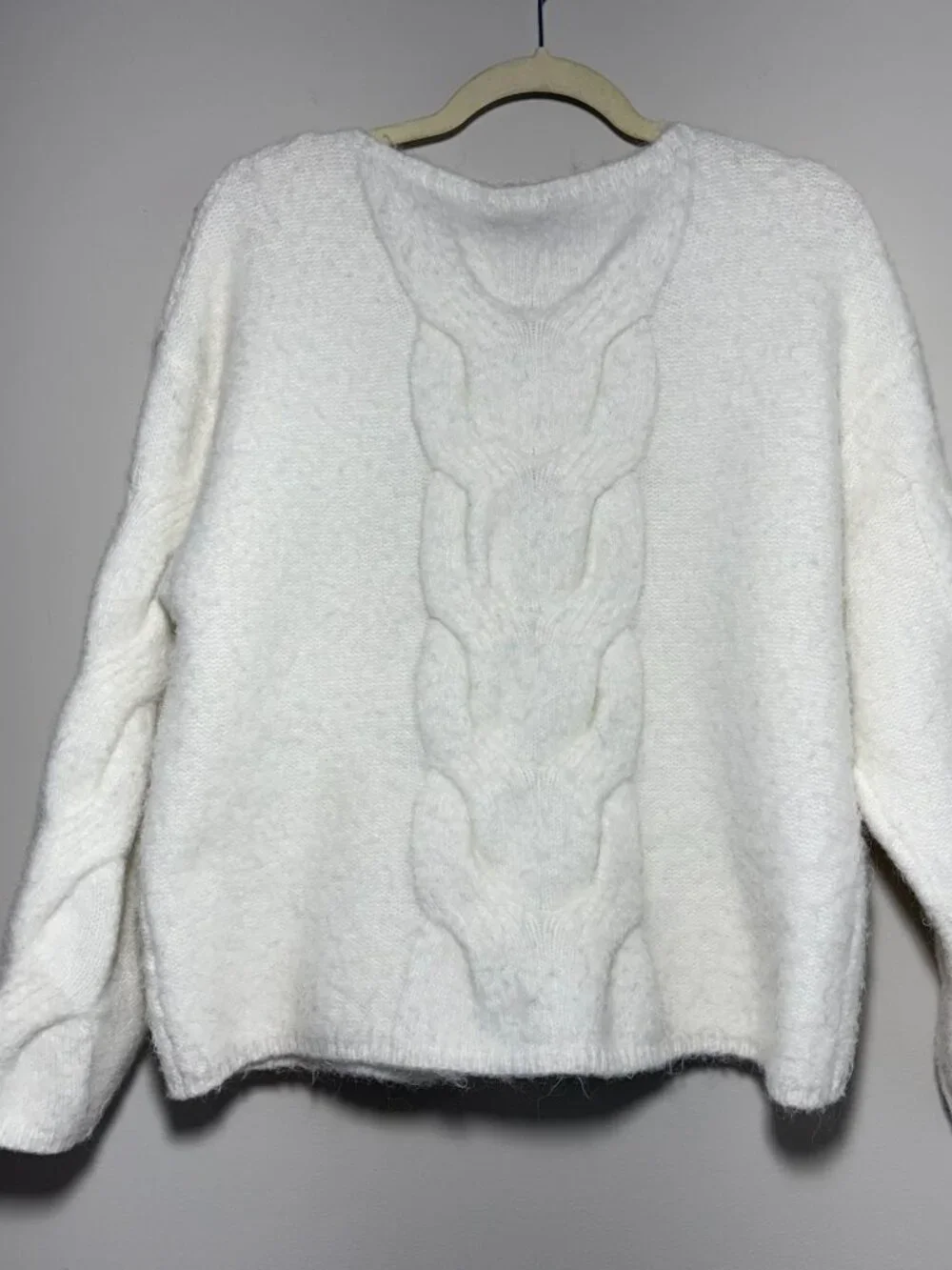 Open Edit Oversized Cable Boatneck Sweater – Size XS (Ivory)